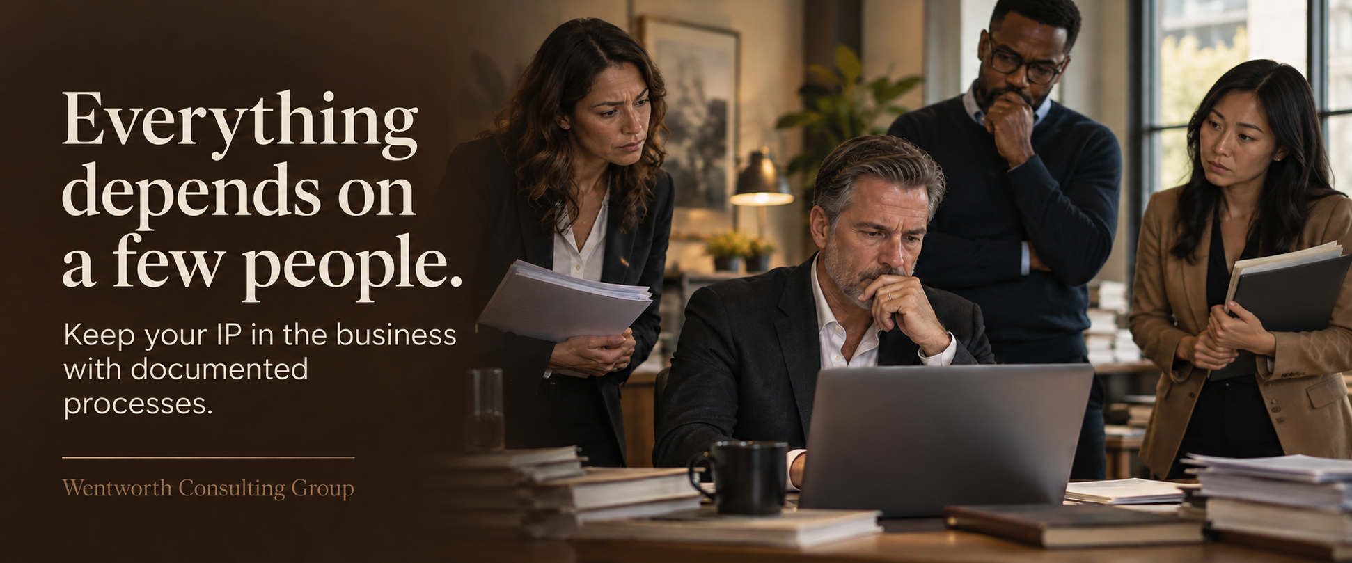 Everything depends on a few people. Keep your IP in the business with documented processes.